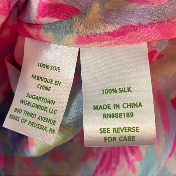 Lilly Pulitzer Sz XS Fuschia Pink Renato Palm Beach Silk Tunic Blouse - Picture 6 of 8